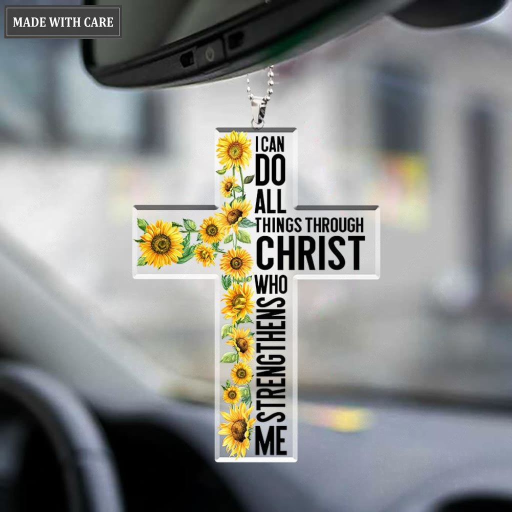 Sunflower Cross I Can Do All Things Through Christ Ornament