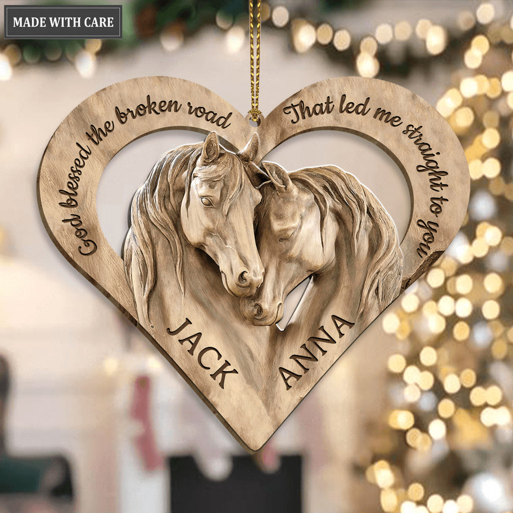 Loving Horses God Blessed Personalized Wooden Ornament
