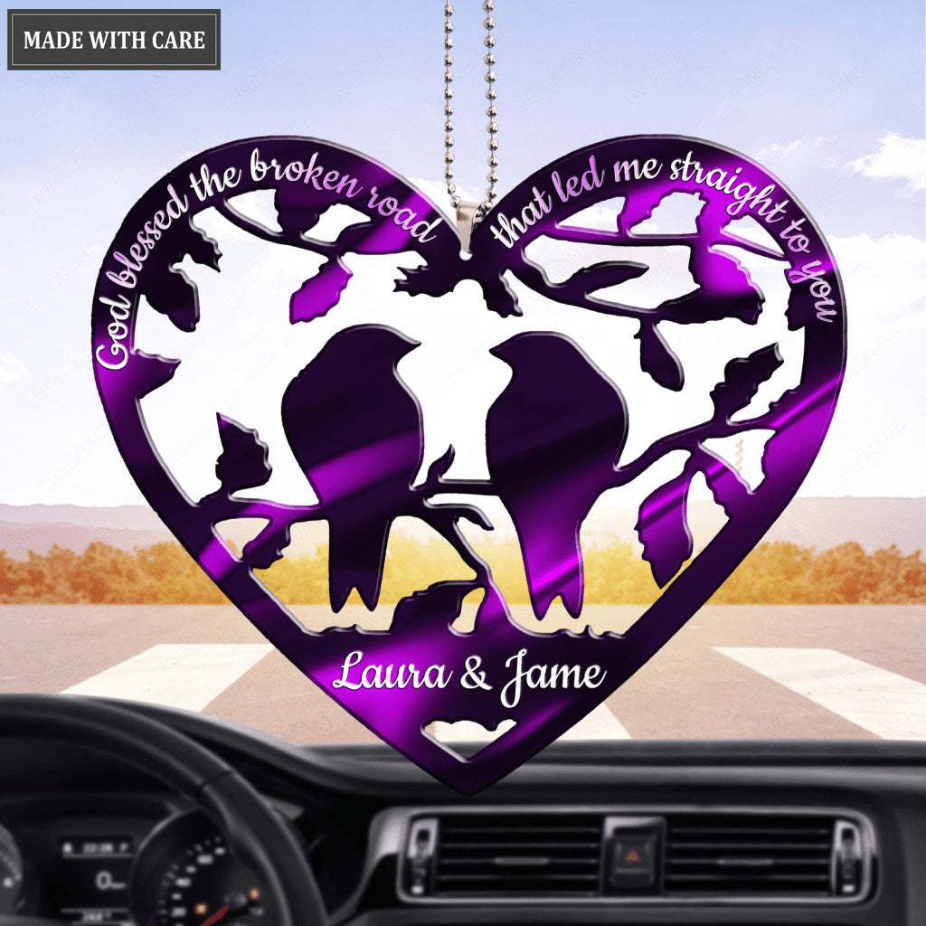 Purple Bird Couple God Blessed Personalized Ornament