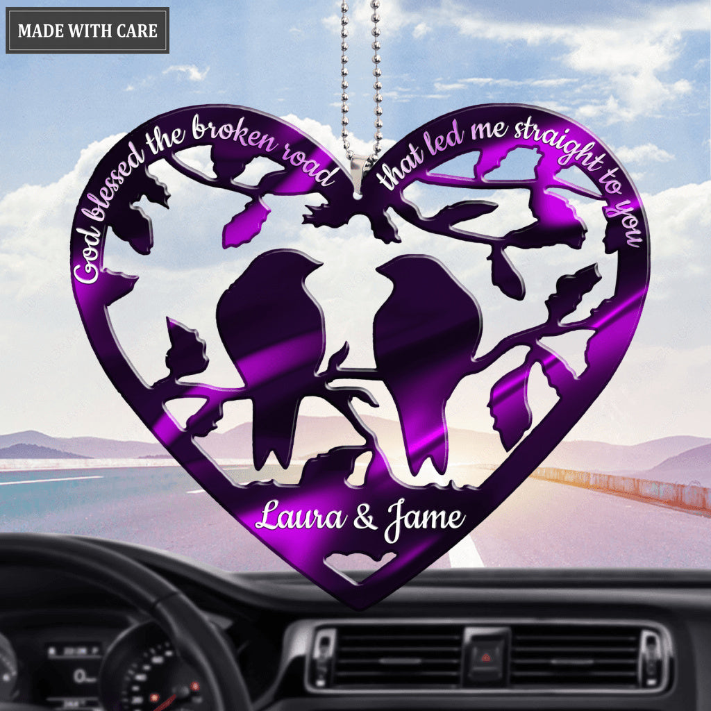 Purple Bird Couple God Blessed Personalized Ornament
