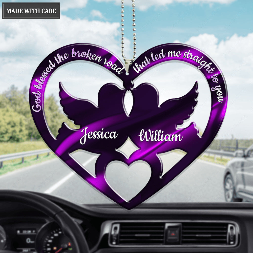 Purple Dove Couple God Blessed Personalized Ornament