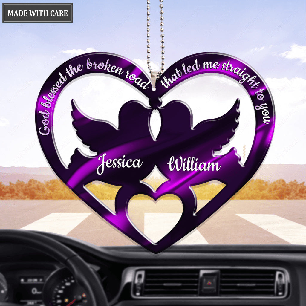 Purple Dove Couple God Blessed Personalized Ornament