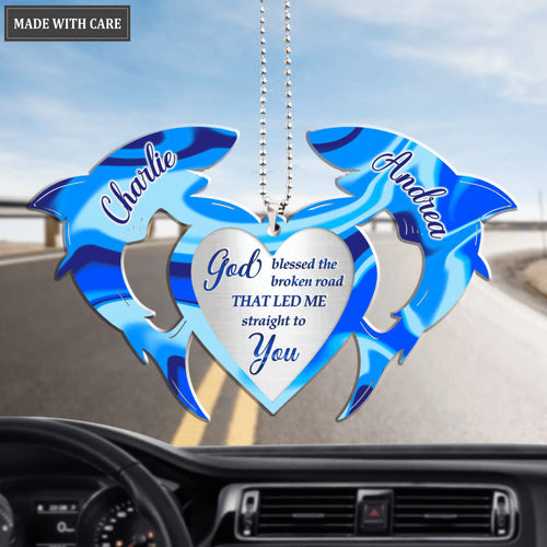 Couple Shark With Heart God Blessed Personalized Ornament