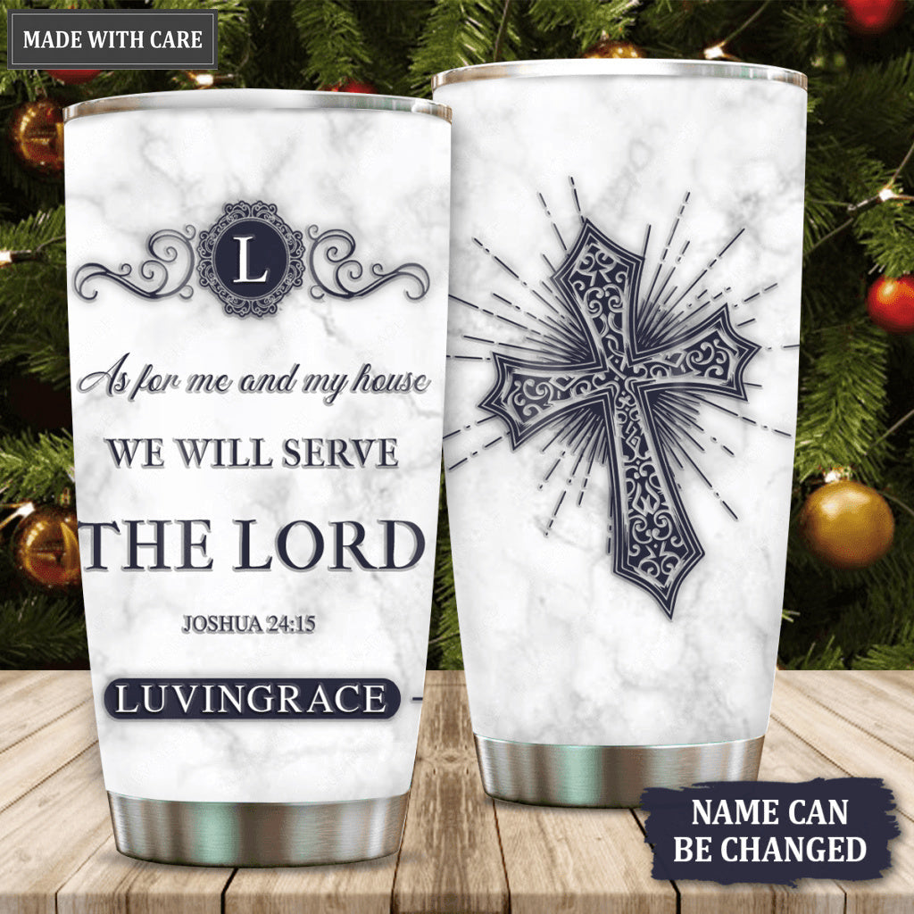Vintage Elegant White Marble As For Me And My House Personalized Tumbler