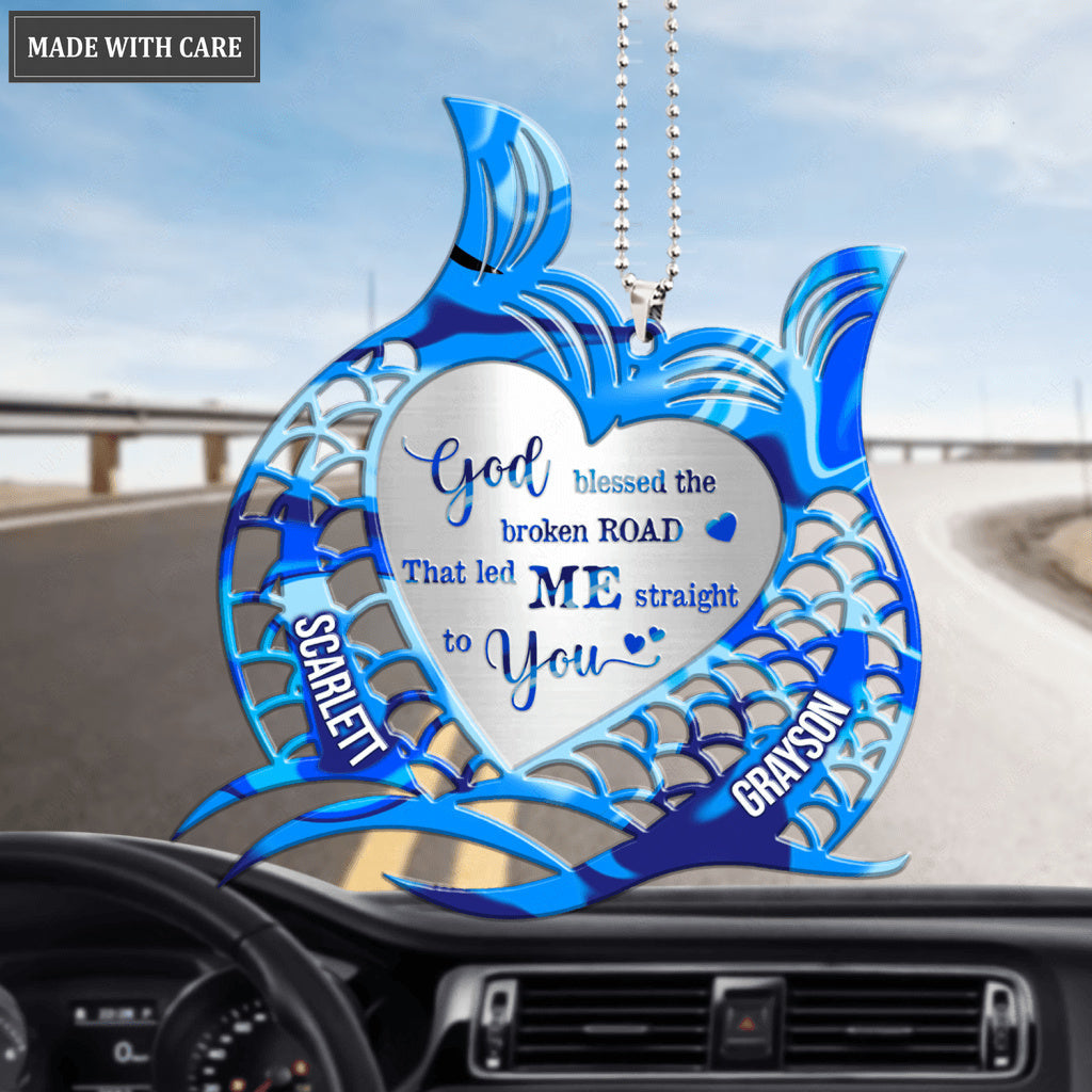 Tails Heart Couple Mermaid God Blessed Personalized Ornament