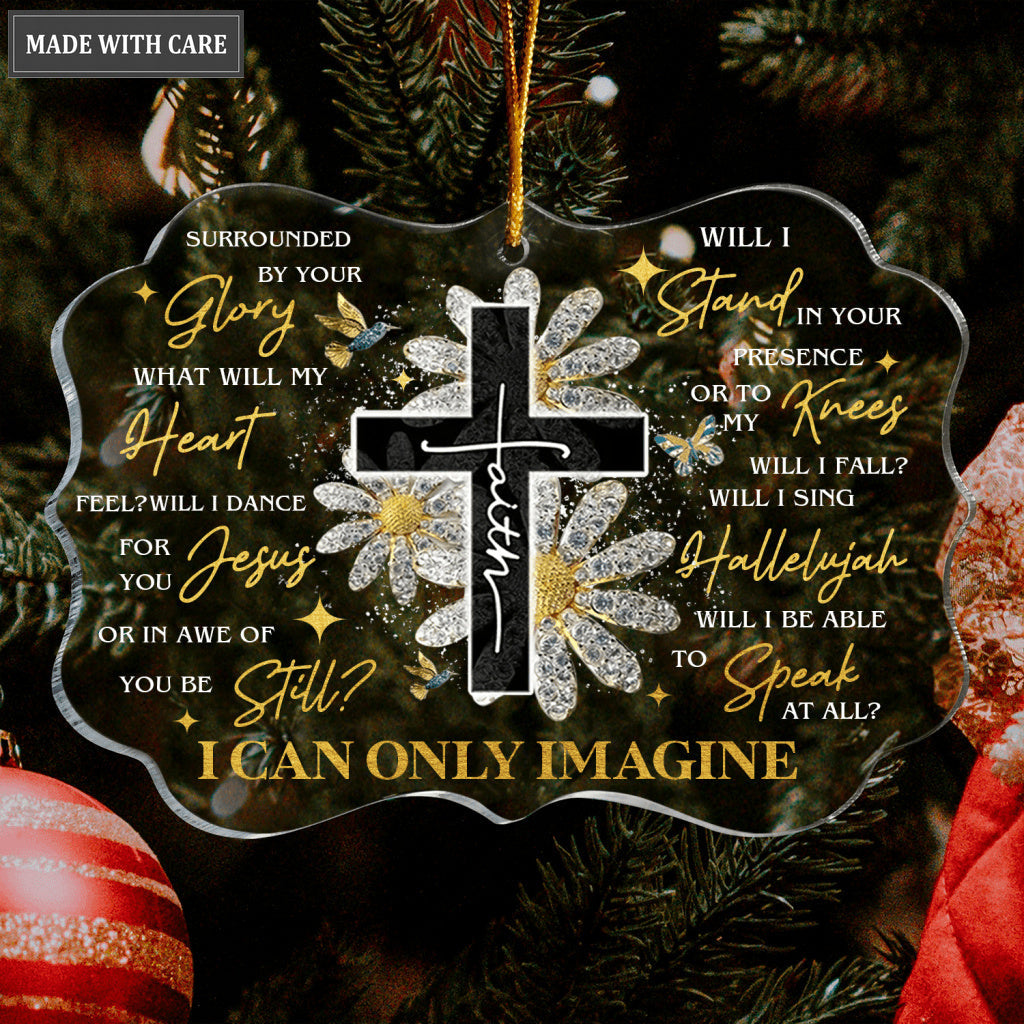 Glitter Daisy Cross Faith Surrounded By Your Glory Transparent Ornament