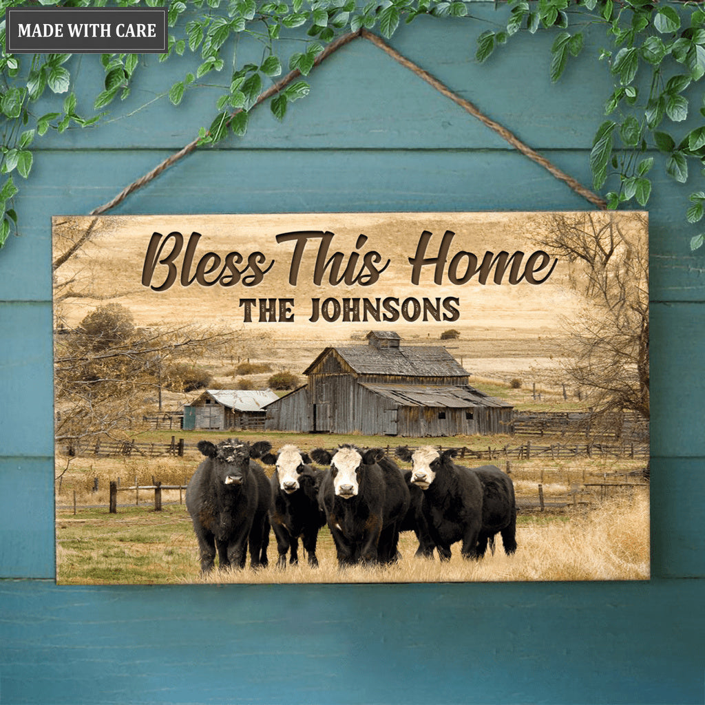 Personalized Bless This Home Farm House Rectangle Wood Sign
