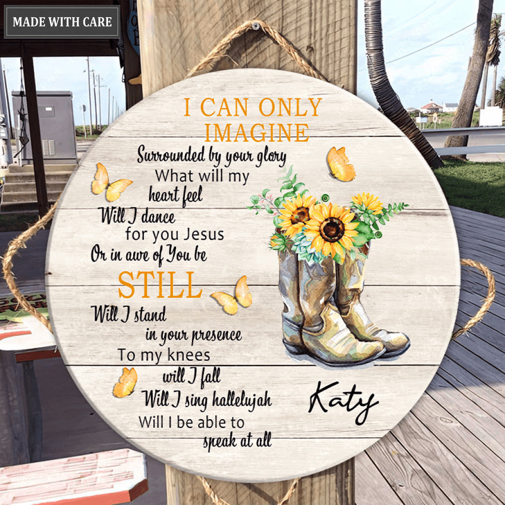 Personalized Glory Boots Wood Circle Sign