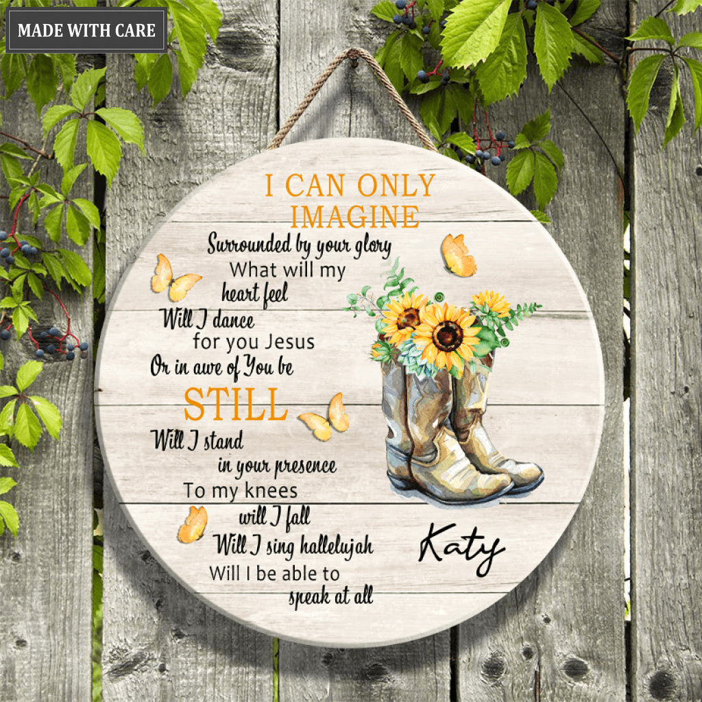 Personalized Glory Boots Wood Circle Sign