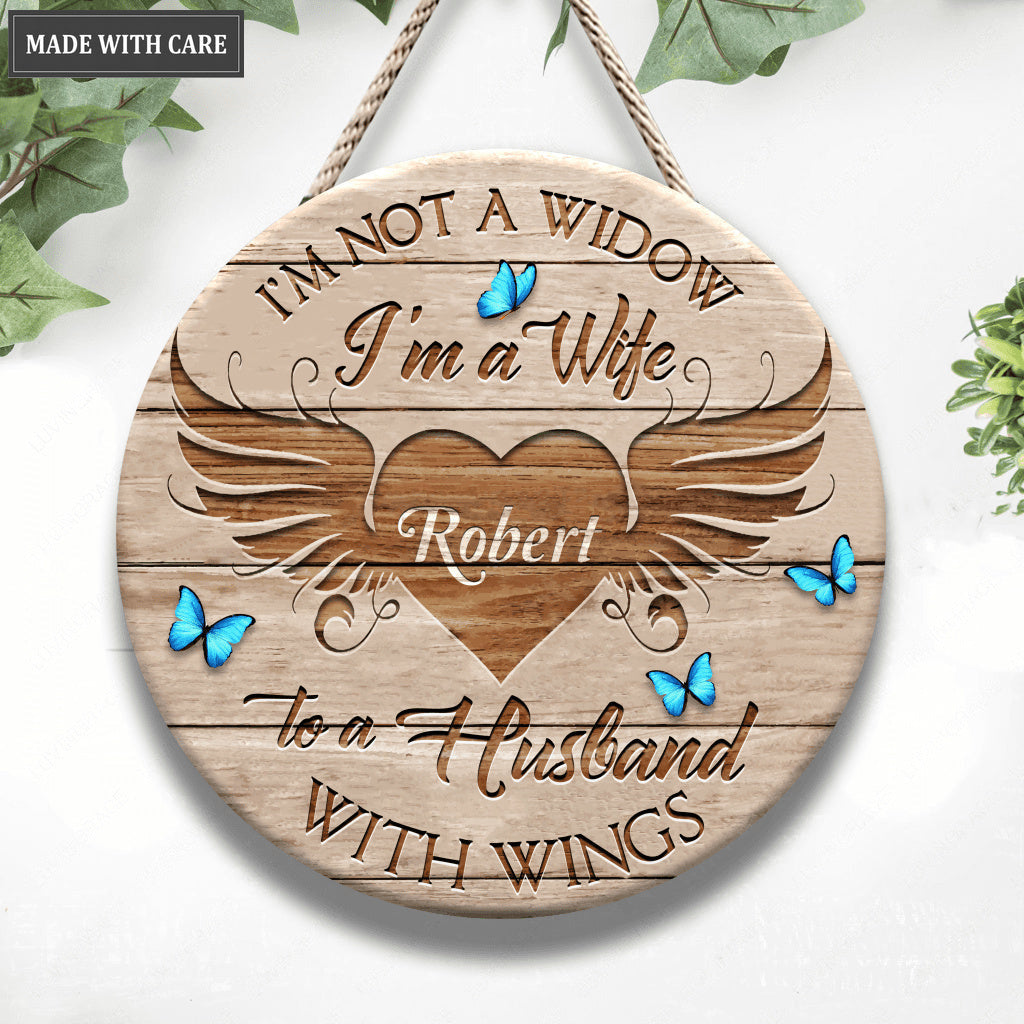 Personalized Husband With Wings Wood Circle Sign