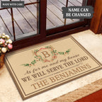 Floral Monogram Crest Pastel Serve The Lord Personalized Doormat