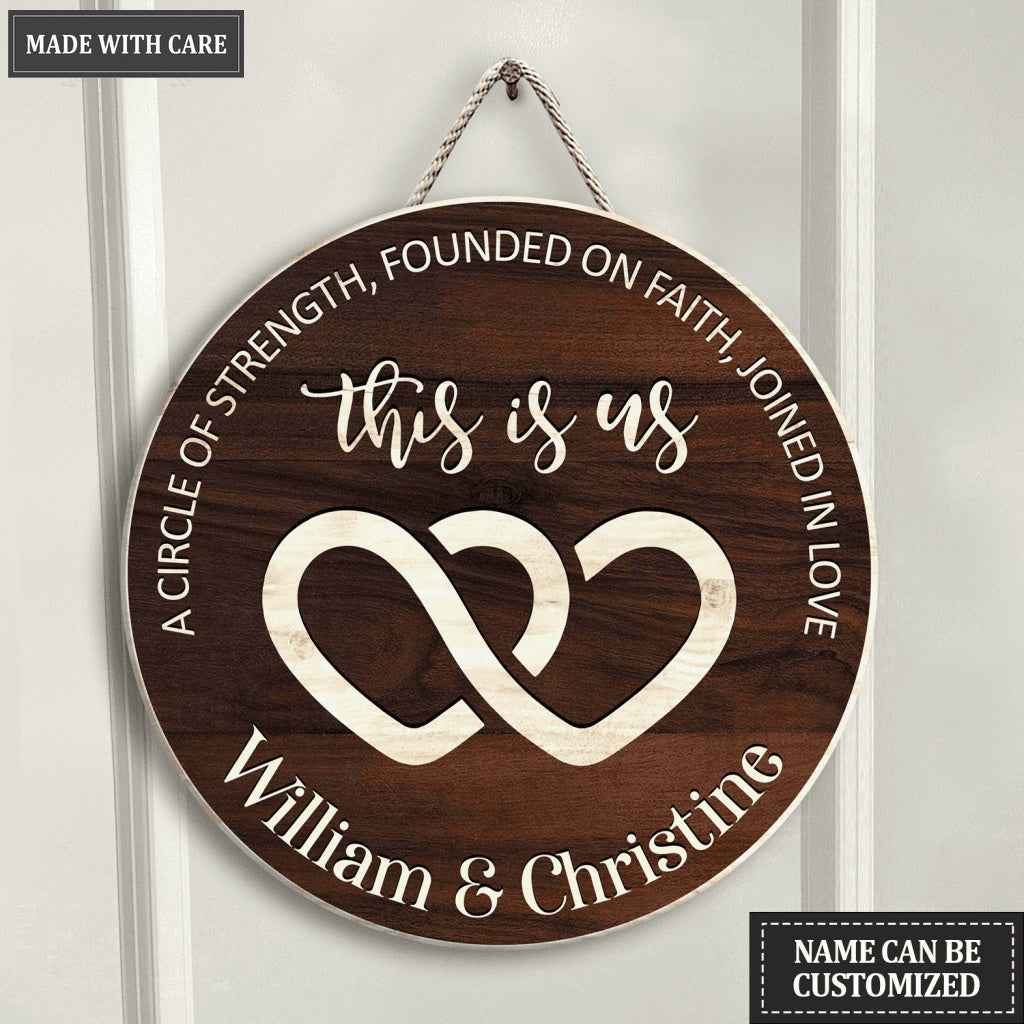 Hearts God Blessed Personalized Wood Circle Sign