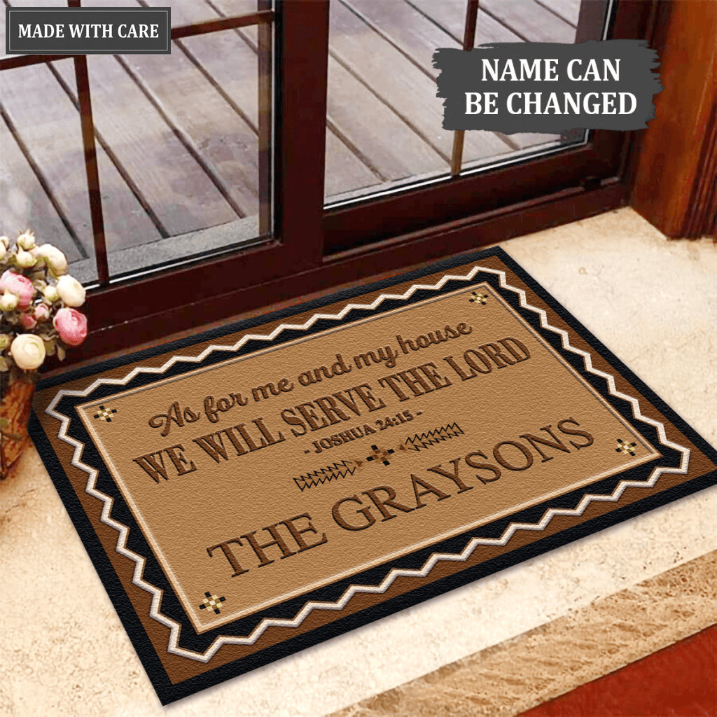 Taupe Color Serve The Lord Personalized Doormat