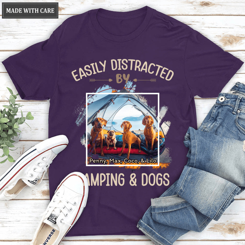 Easily Distracted by camping and dogs - Personalized Custom Unisex T-Shirt
