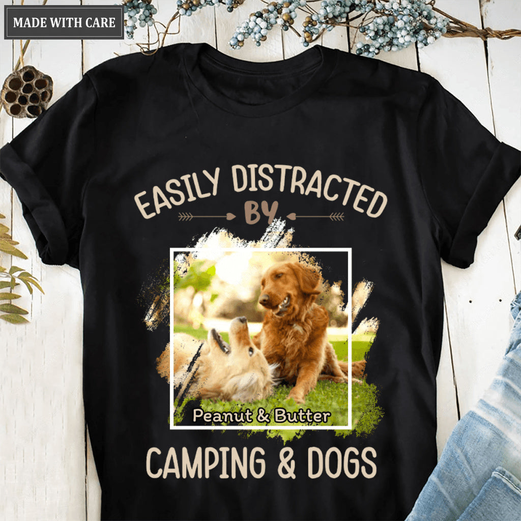 Easily Distracted by camping and dogs - Personalized Custom Unisex T-Shirt