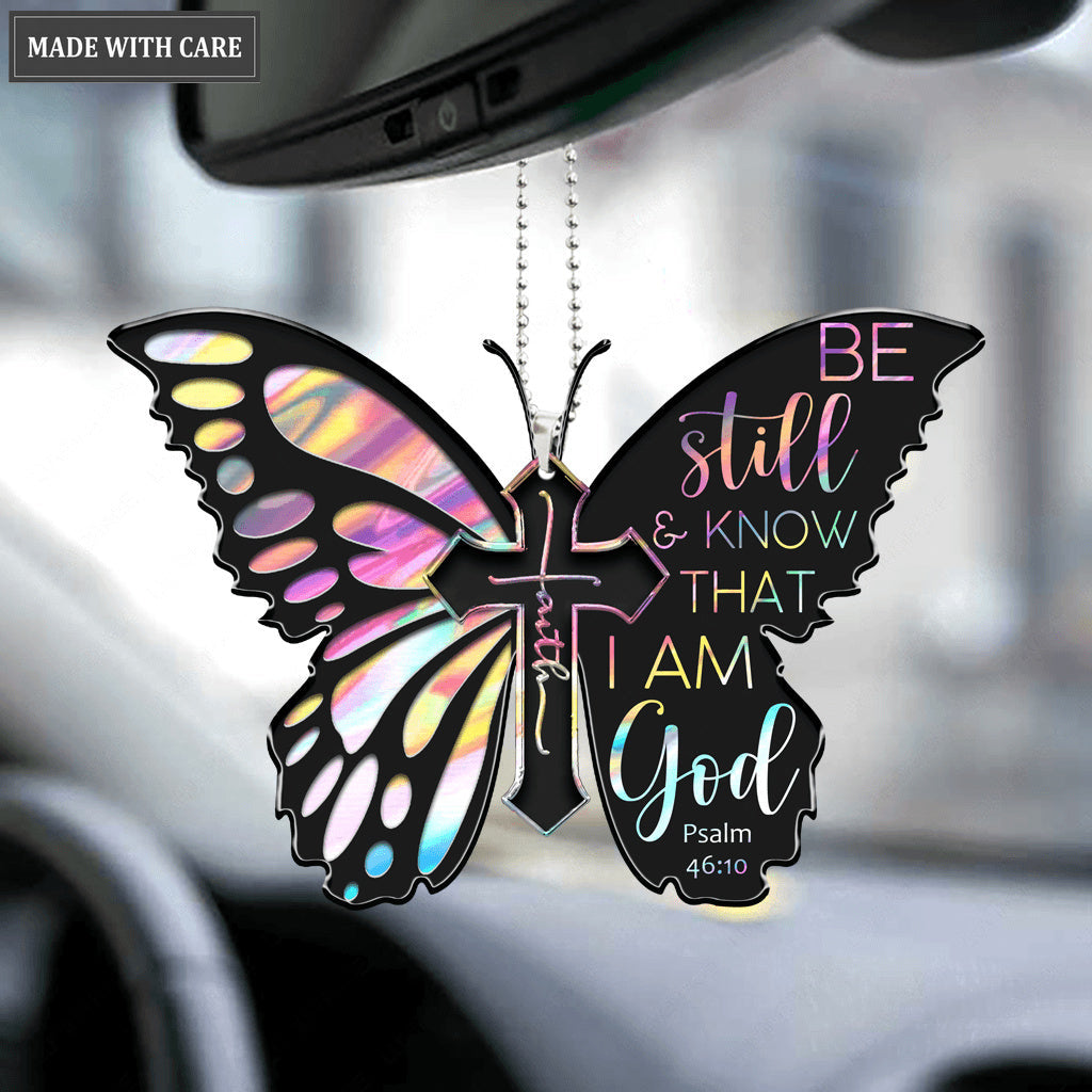 Hologram Butterfly Be Still And Know Wine Ornament