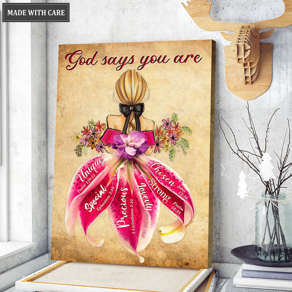 God Says You Are Flower Petal Dress Wall Art