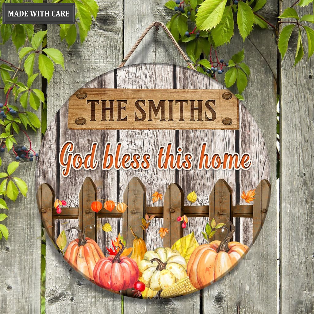 Personalized Pumpkin Fence God Bless This Home Circle Sign