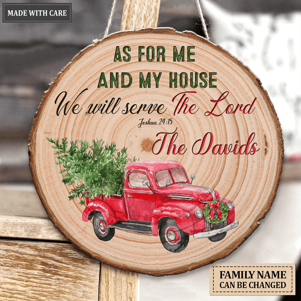 Christmas Truck Serve The Lord Personalized Heteromorphic Wood Sign