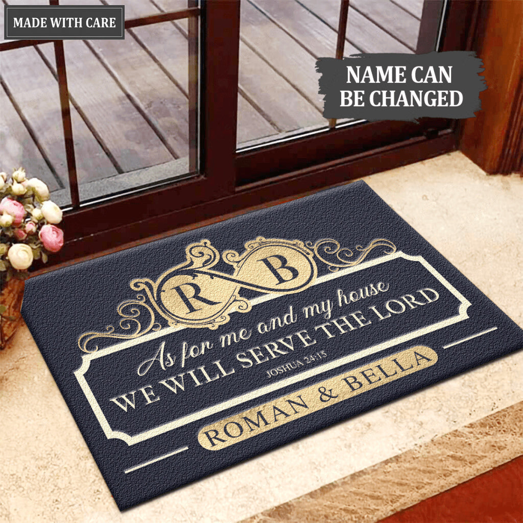 Infinity Monogram Serve The Lord Personalized Doormat
