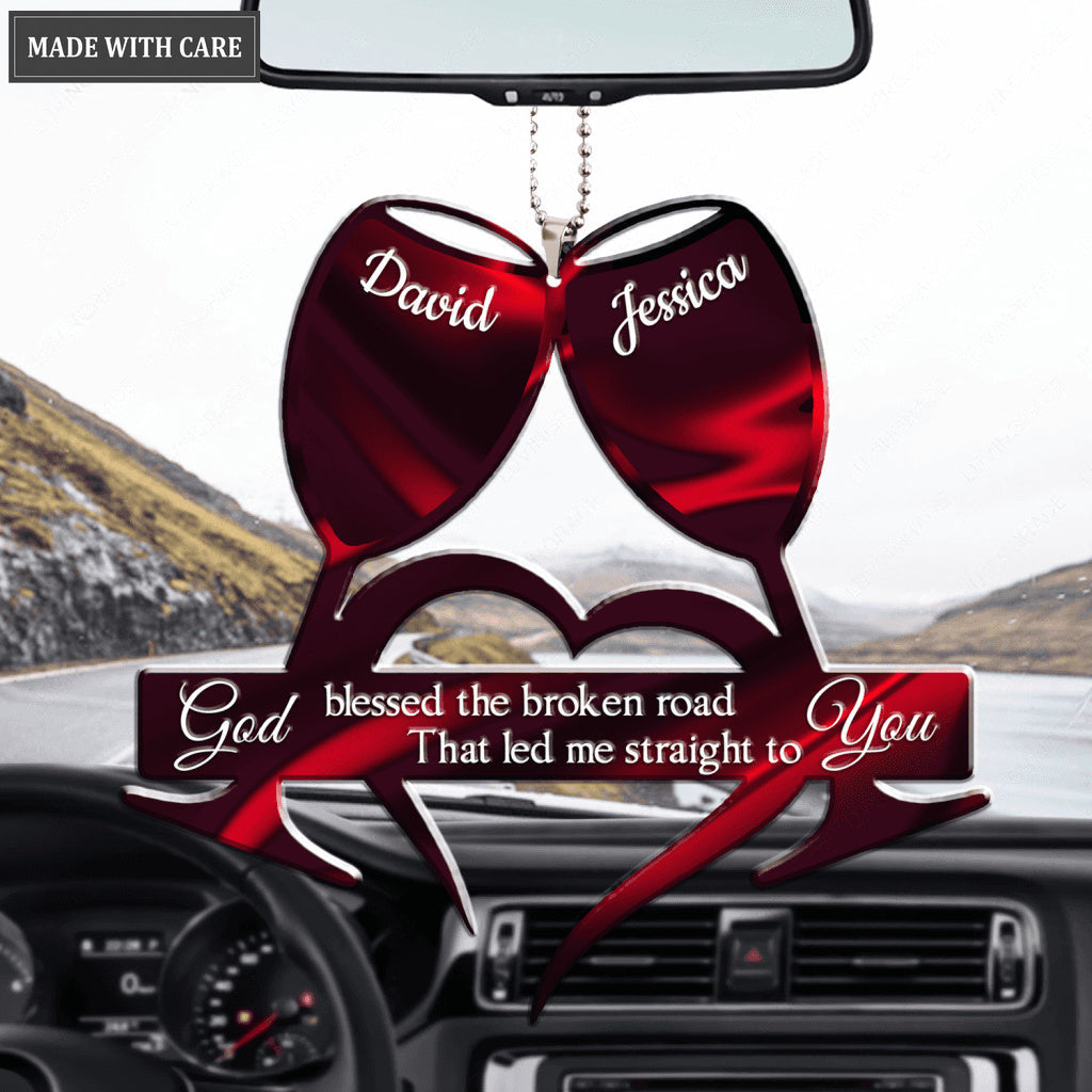 Couple Wine Glasses God Blessed Personalized Ornament