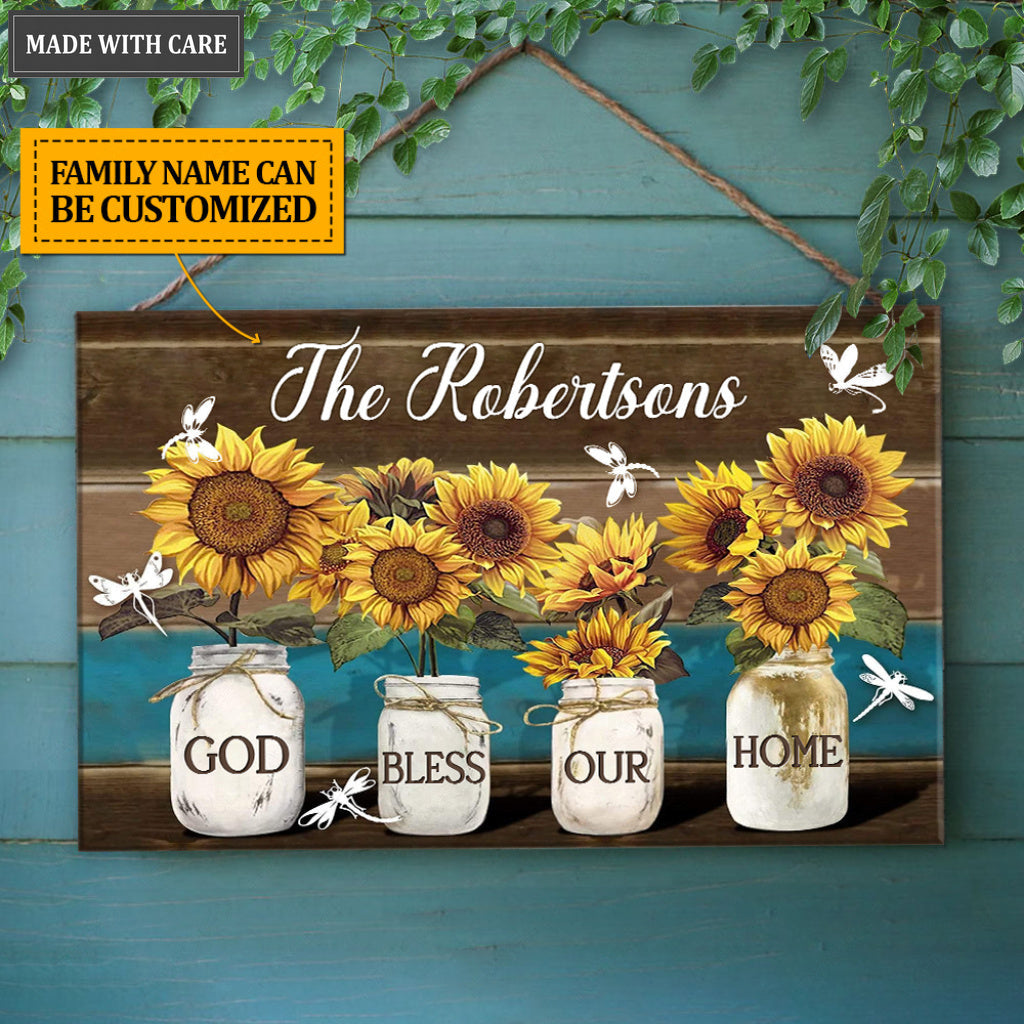 Personalized Bless Our Home Wood Rectangle Sign