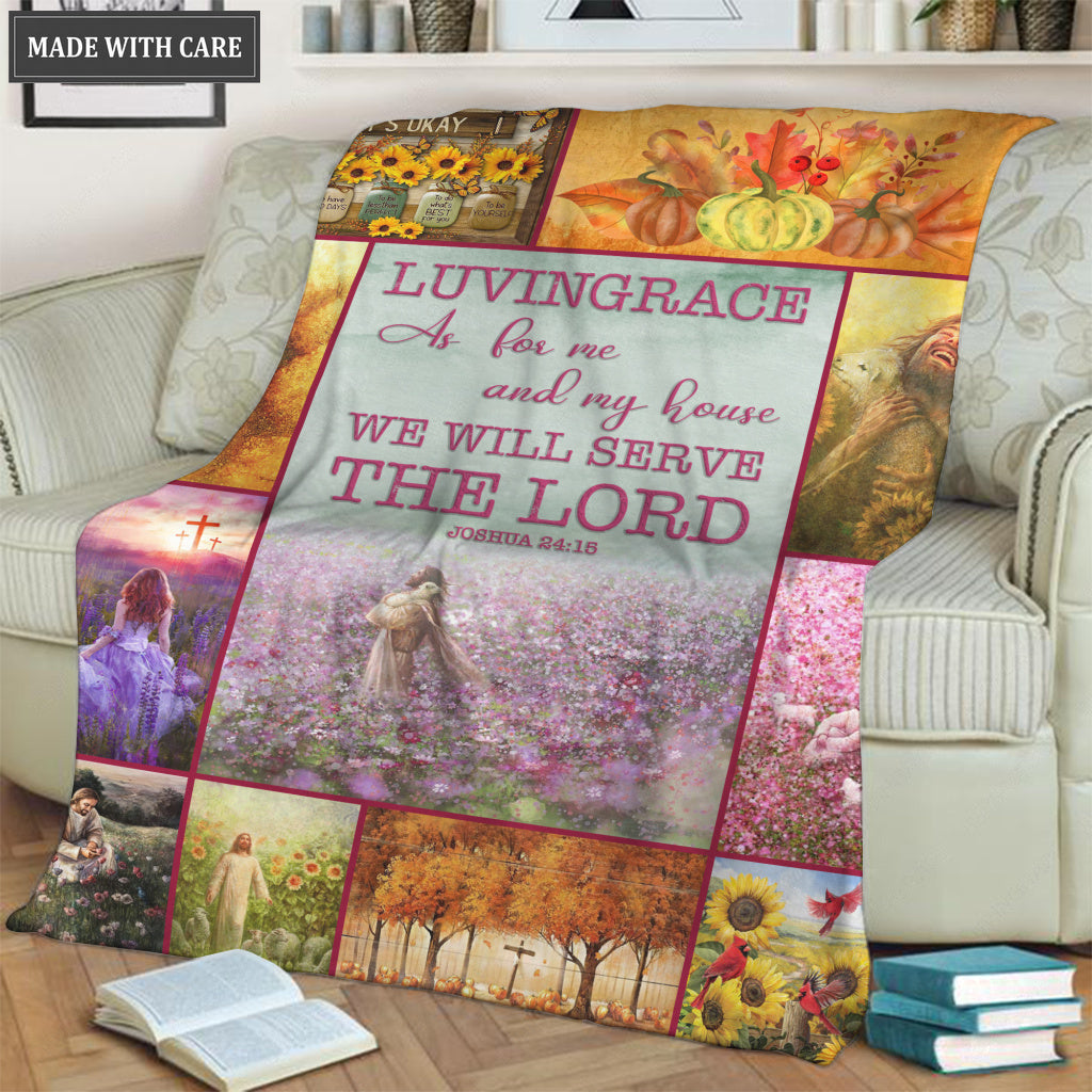 Flower Christian God As For Me And My House Personalized Blanket