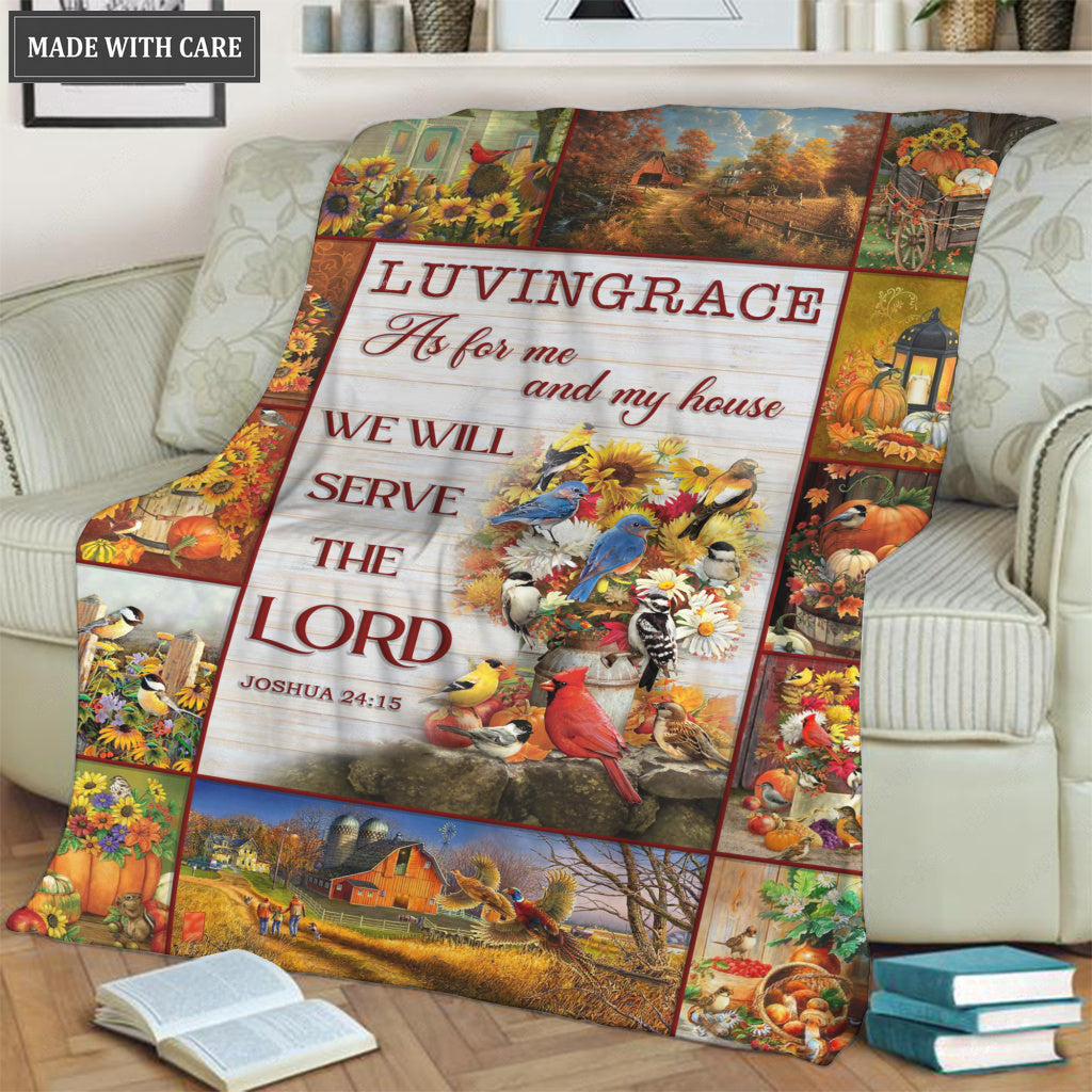 Sunflower Bird Pumpkin Christian As For Me And My House Personalized Blanket