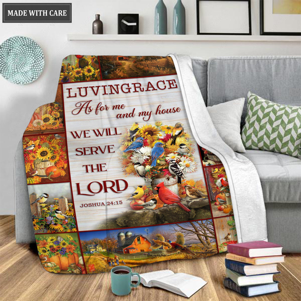 Sunflower Bird Pumpkin Christian As For Me And My House Personalized Blanket