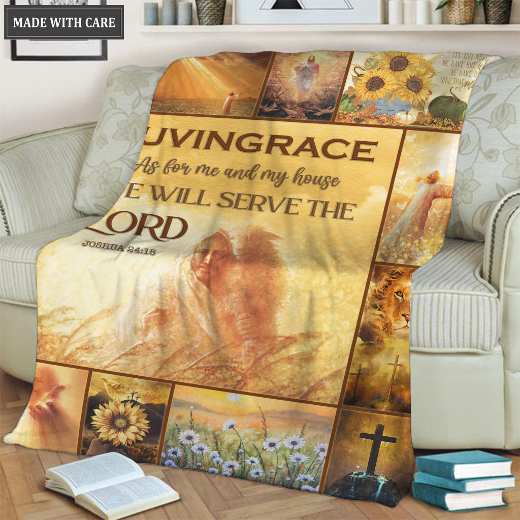Sunflower Christian Sheep Cross As For Me And My House Personalized Blanket