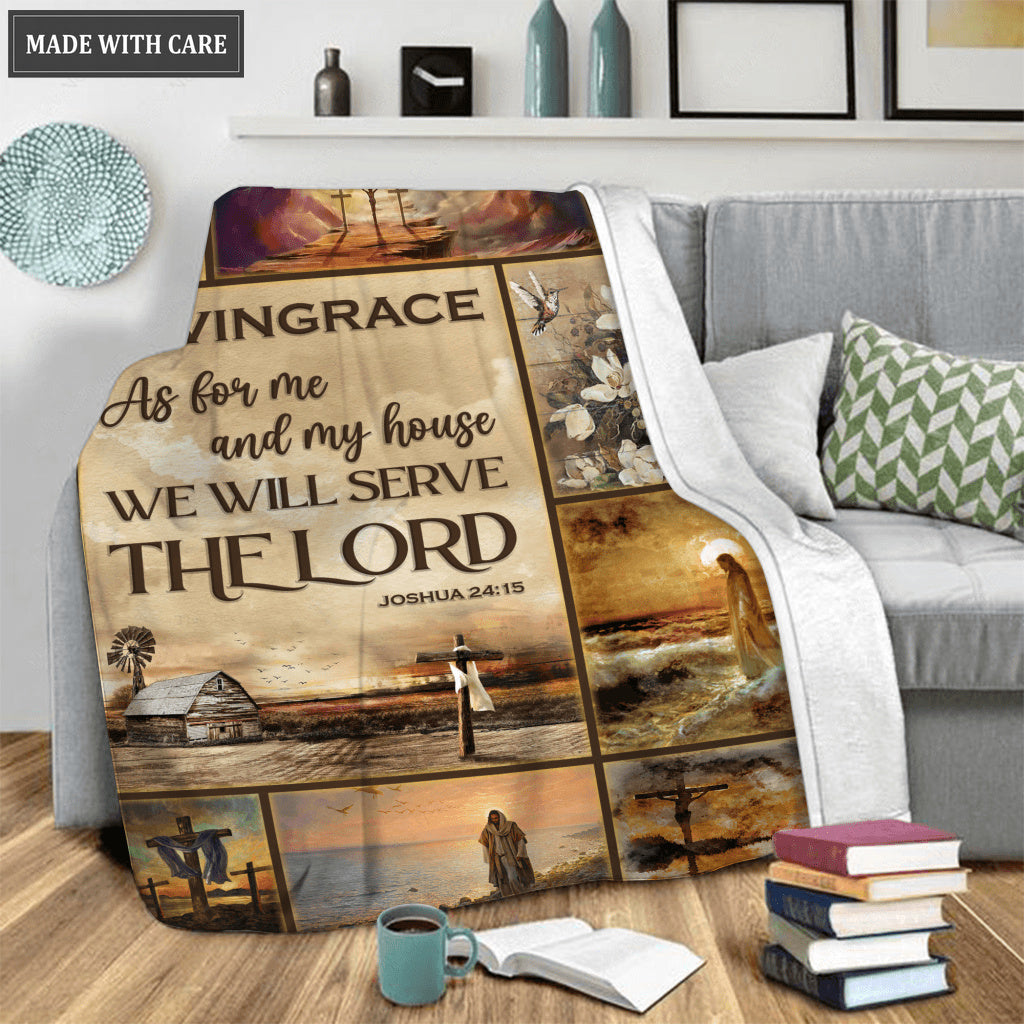 Vintage Christian Cross As For Me And My House Personalized Blanket