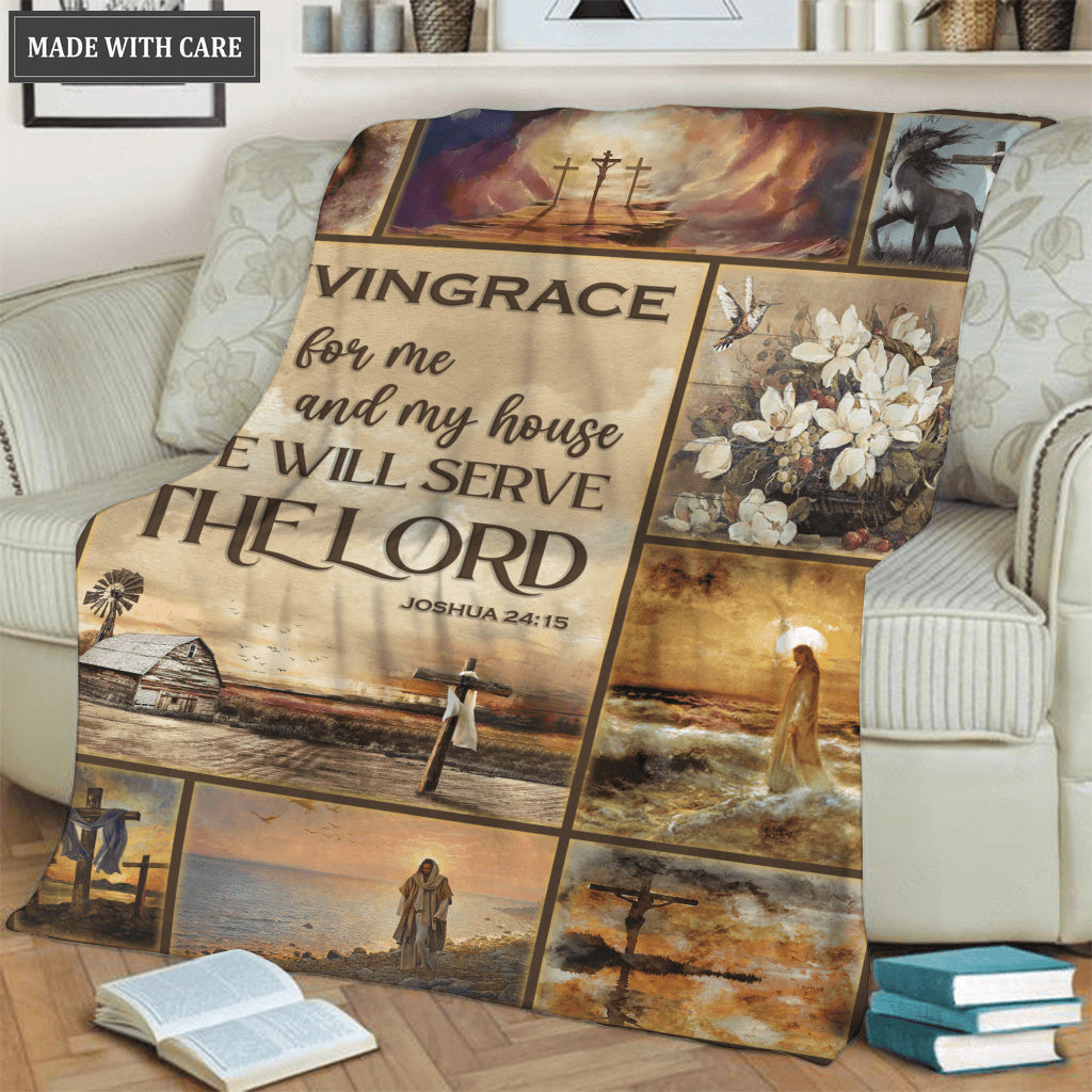 Vintage Christian Cross As For Me And My House Personalized Blanket