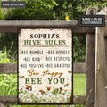 Hive Rules Farmhouse Bee Kind Personalized Metal Sign