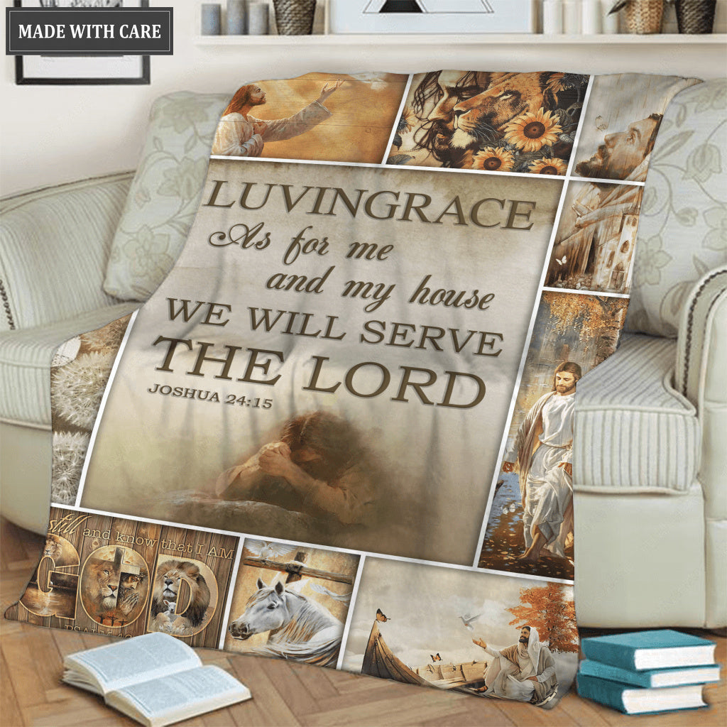 Vintage Christian Pray Cross As For Me And My House Personalized Blanket