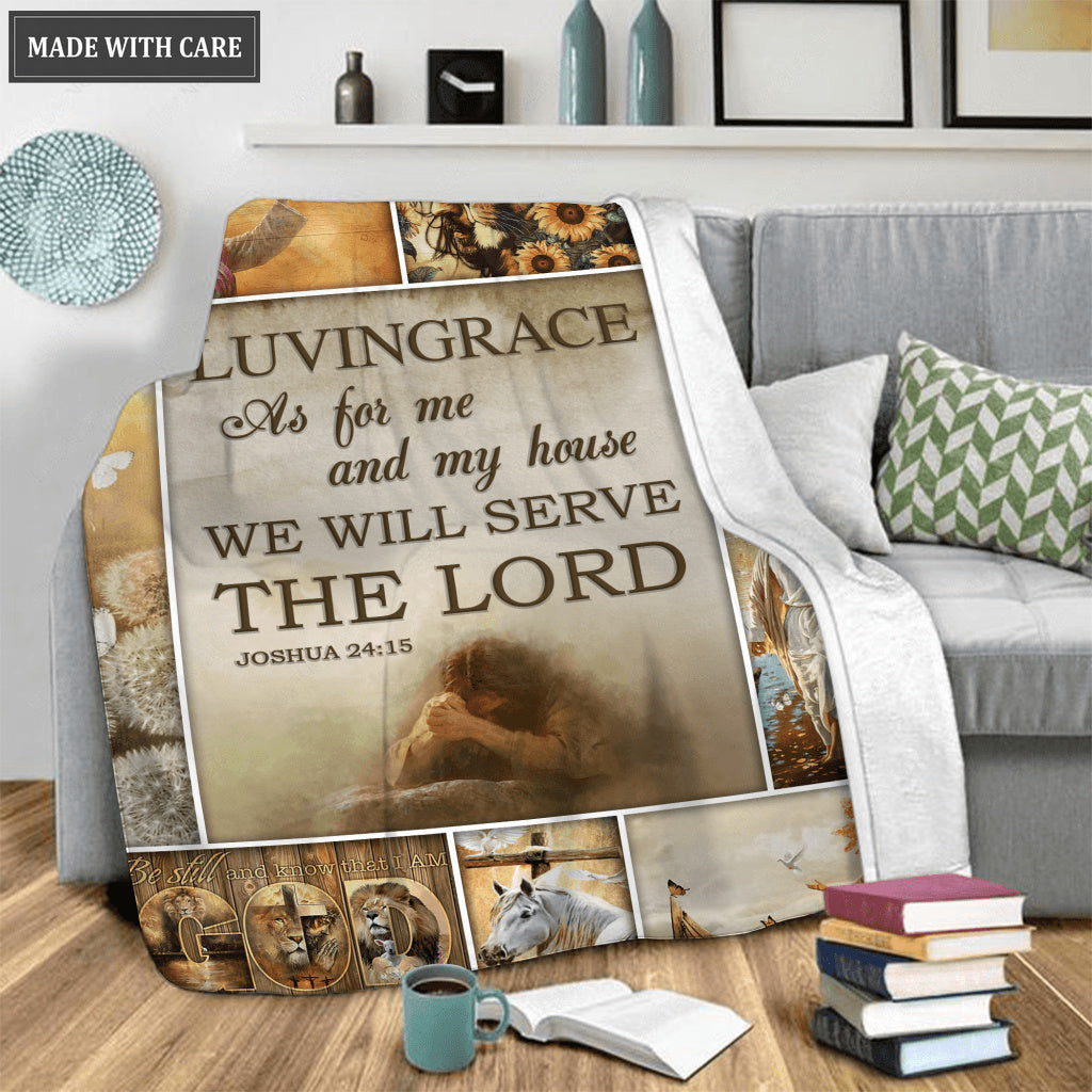 Vintage Christian Pray Cross As For Me And My House Personalized Blanket