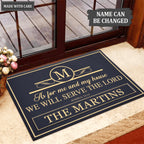 Luvingrace Collection Blue Gold Monogram As For My House Personalized Doormat