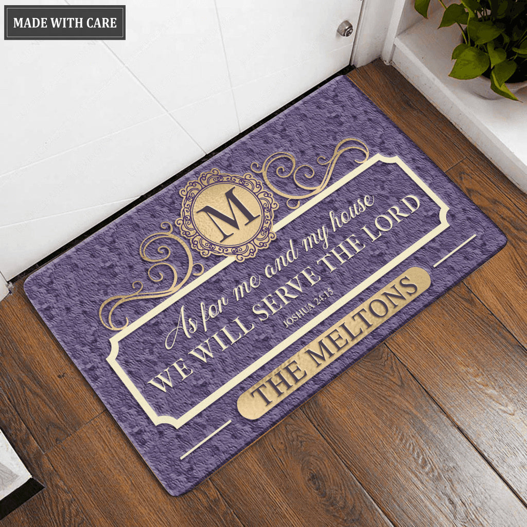 Elegant Purple Family Home Serve The Lord Personalized Doormat