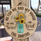 Glass bottle Floral Sunflowers Serve The Lord Personalized Wood Circle Sign