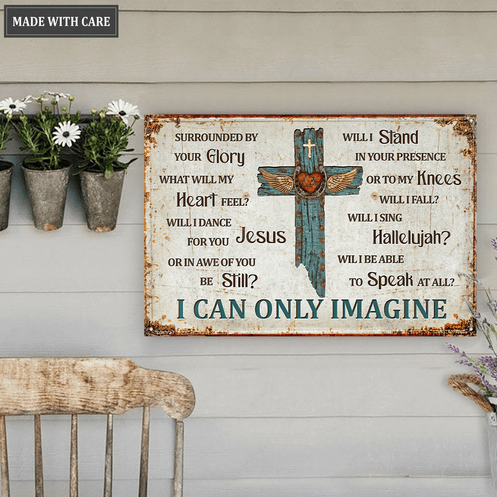 Surrounded By The Glory Cross With Wings Metal Sign