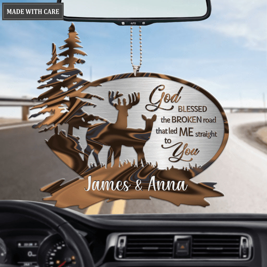 Outdoor Scene With Deers God Blessed Personalized Ornament