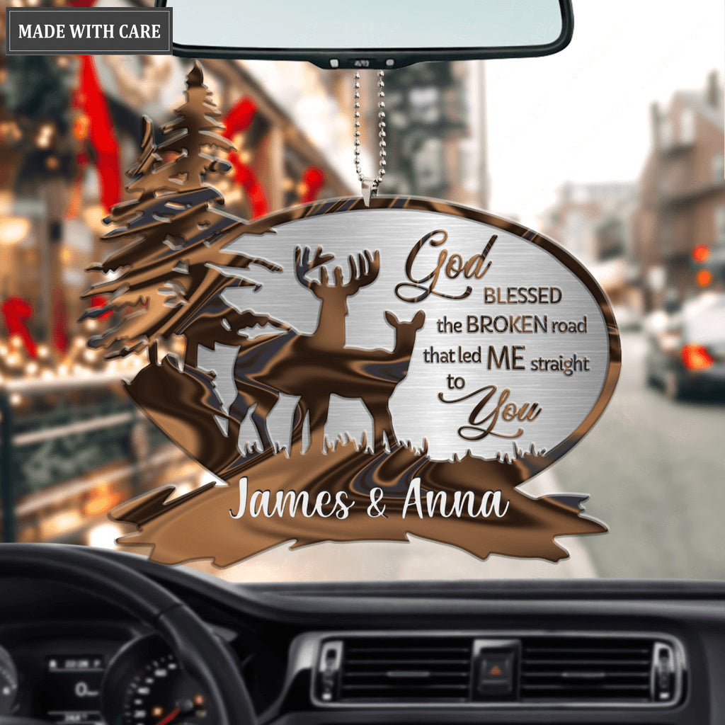 Outdoor Scene With Deers God Blessed Personalized Ornament