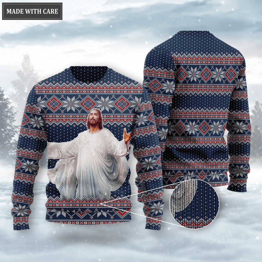 Dark Blue Christian Wool Knitted Snow Christmas Pattern Ugly Sweater
