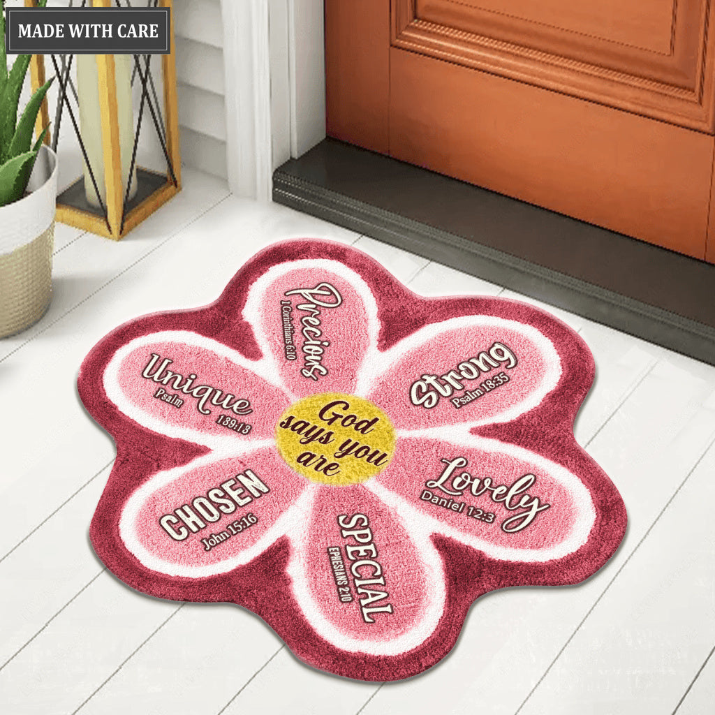Fluffy flower God Says You Are Shaped Luxurious Doormat