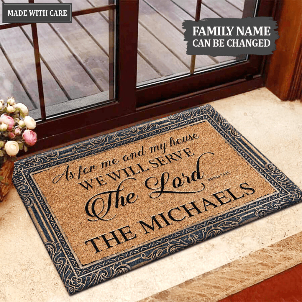 Golden Border Serve The Lord Personalized Doormat