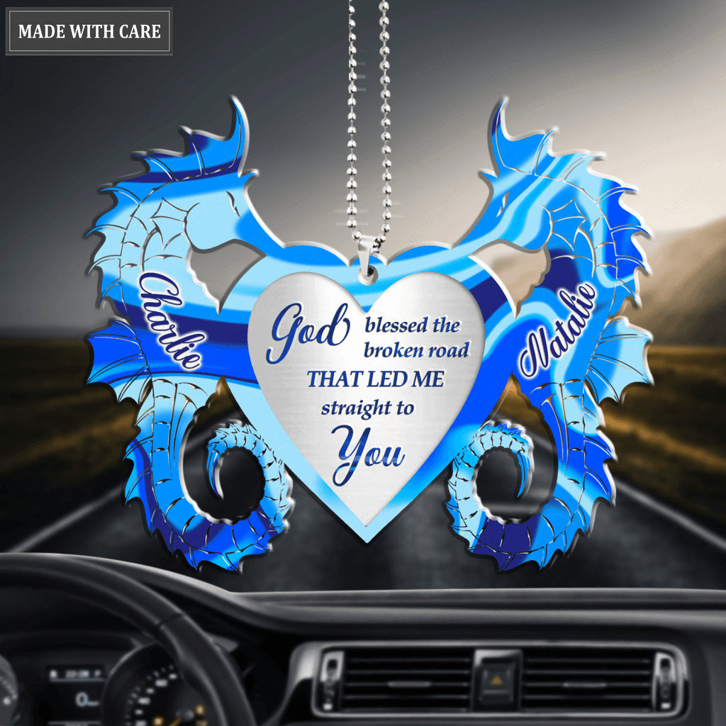 Heart With Seahorse Couple God Blessed Personalized Ornament