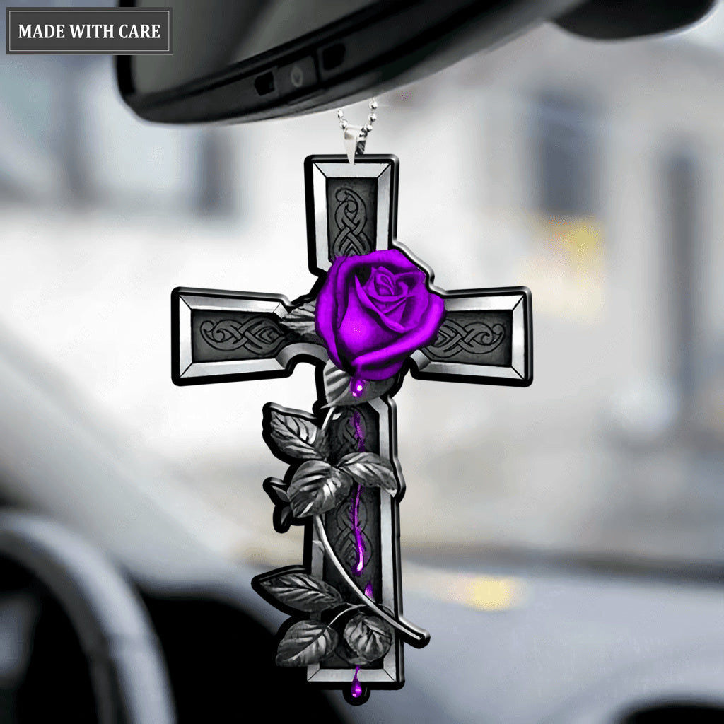 Purple Rose Cross Ornament