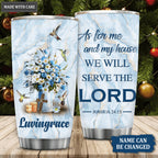 Blue Glitter Flower And Hummingbirds Cross As For Me And My House Personalized Tumbler