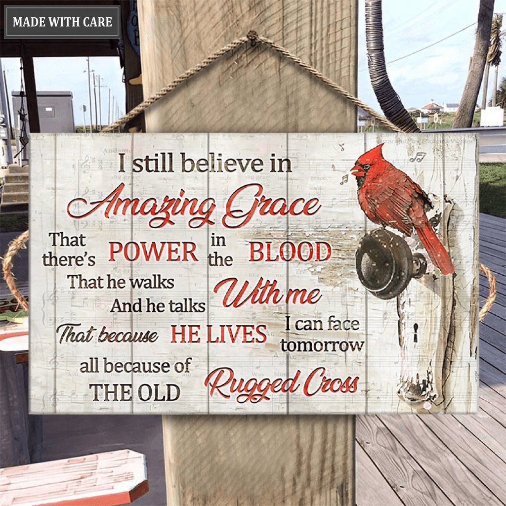 Cardinal On Doorknob Wood Rectangle Sign