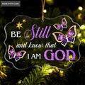 Purple Diamond Buttefly Be Still And Know That I Am God Transparent Ornament