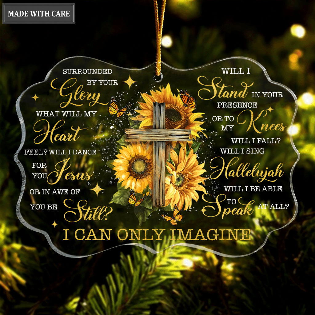 Sunflower Wooden Cross Buttefly Surrounded By Your Glory Transparent Ornament